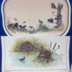 Vintage Giordano Reversible Plastic placemats Nature Animal bundle